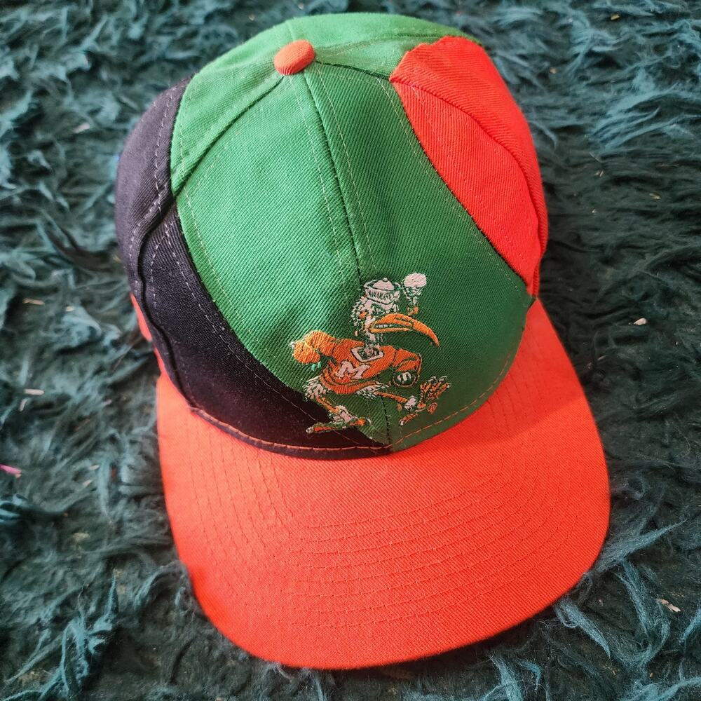 Vintage Miami Hurricanes Snapback Hat NCAA Color Block Cap 90s